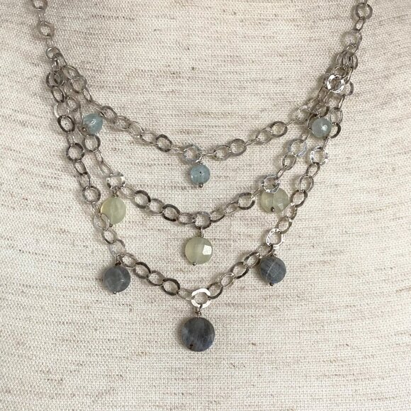 Sterling Silver 925 Multi Gemstone Multi Chain Necklace & Earrings Set 17" - Picture 2 of 16